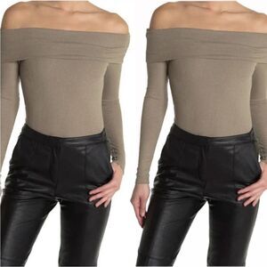 Afrm Ribbed Off Shoulder Bodysuit Size M Thong Long Sleeve